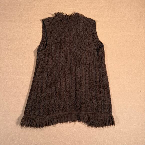 Vintage 60s Ann Arbor Brown Wool Fringe Knit Vest Boho Hippie Made in USA XS - Picture 4 of 8